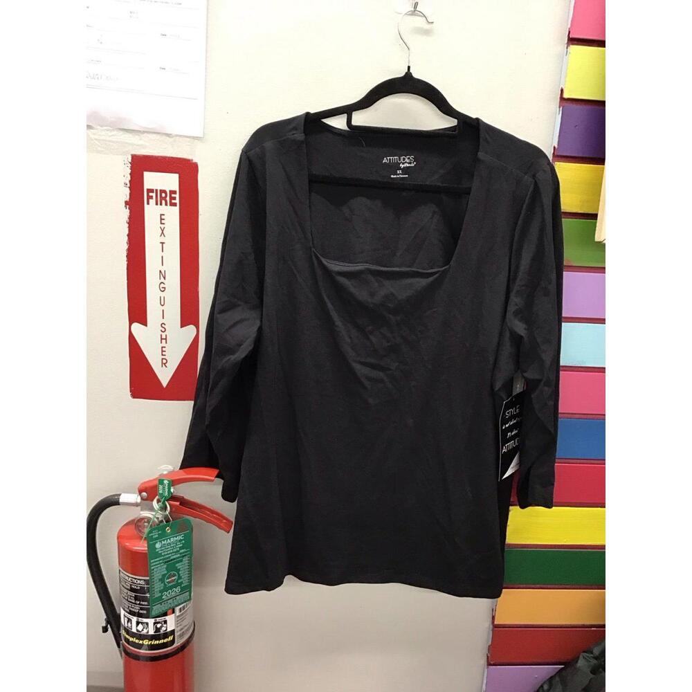 Attitudes by Renee women’s square neck black T-shirt new from HSN